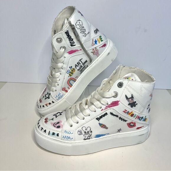 Zadig and Voltaire LA Flash Platform ZV1747 High Tops‎ White/multicolor, 5 NIB - Picture 2 of 14
